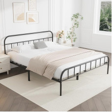 Yocreat Double Metal Bed with Large Storage Space, Black Modern Style, Metal Bed Frame, Heavy Duty Steel Construction and Easy Assembly (135 x 190 cm)