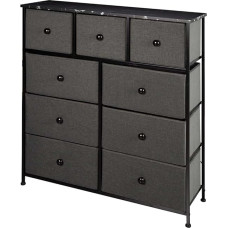 AKTIVE Max Home Multi-Purpose Bedroom Chest of Drawers, 9 Lightweight Fabric Drawers, 100 x 30 x 100 cm, Steel Frame, Wood Top, Grey/Black, with Levelling System, Organisation, Storage (18406)