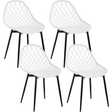 Klihome Dining Room Chairs, Set of 4, Kitchen Chairs with Hollow Backrest, Living Room Chairs with Metal Legs, Plastic Chairs for Kitchen, Living Room, Balcony, Scandinavian Modern, White, K0018EZS-4