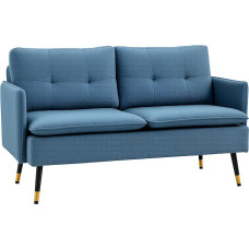 HOMCOM 2-Seater Sofa, Couch with Thick Cushion, Linen Look, Upholstered Sofa with Steel Legs, Modern Double Sofa for Living Room, Bedroom, Dark Blue