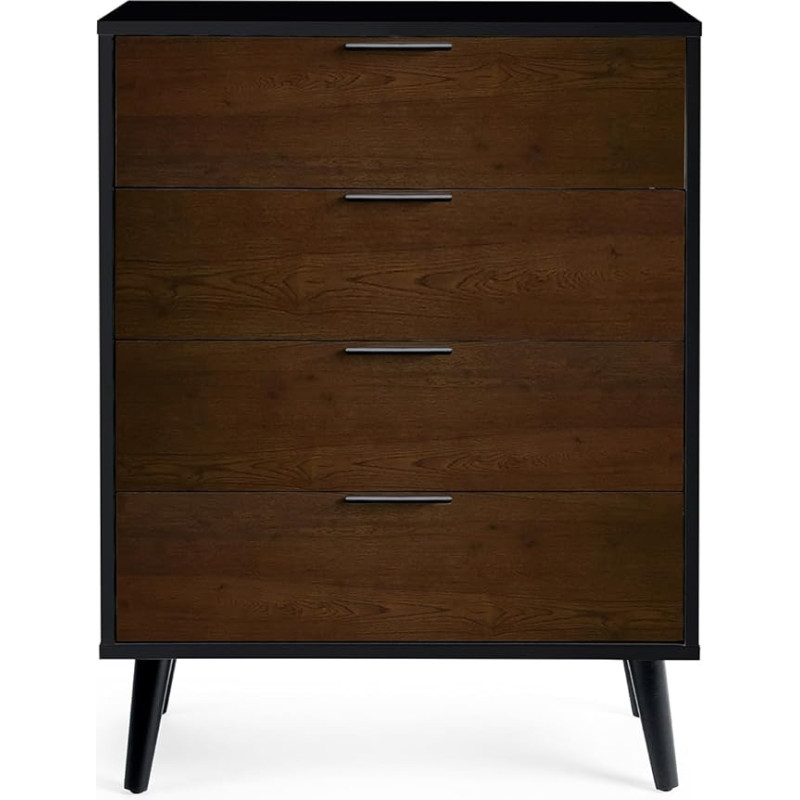 Julian Bowen Alba Chest of Drawers with 4 Drawers, Soft Close, Walnut and Black, 100.5 x 78 x 40 cm