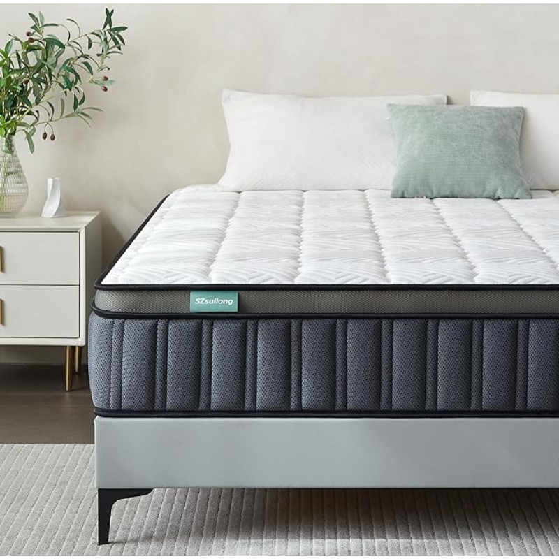 SZsuilong Mattress 160 x 200 cm 26 cm Thickness H3 H4 Medium Hardness Breathable Pocket Spring Premium Mattress Memory Foam Ergonomic Perfect Support Mattress for Adults and