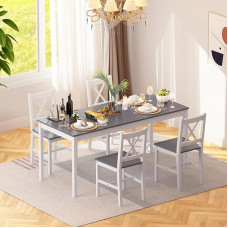 sogesfurnituer 5-teiliges Küchen- und Esszimmertisch-Set für 4 Personen, moderne, platzsparende Esszimmermöbel, 120 cm, ländlicher rechteckiger Esstisch, Möbel-Set für Küche, Grau und Weiß