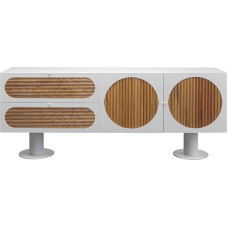 Kare Design Atomic Sideboard, White, Oak Wood, Futuristic, Lowboard, Two Drawers, Storage, Living Room, 76 x 183 x 40 cm (H x W x D)