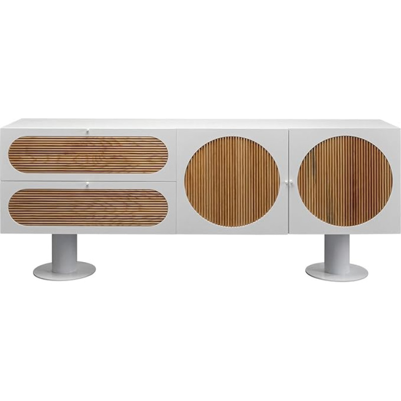 Kare Design Atomic Sideboard, White, Oak Wood, Futuristic, Lowboard, Two Drawers, Storage, Living Room, 76 x 183 x 40 cm (H x W x D)