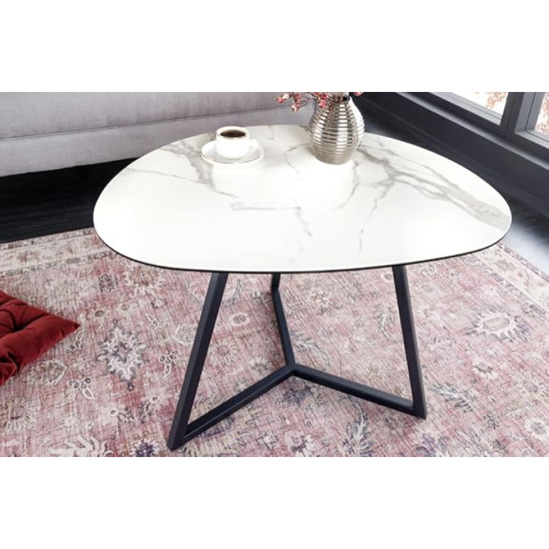 Riess Ambiente Modern Marvelous Coffee Table 70 cm White Black Glass Marble Ceramic Made in Italy Living Room Elegant Side Table in Marble Look