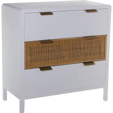 DRW Chest of Drawers with 3 Drawers MDF and Rattan in White and Natural 80 x 40 x 82 cm Estandar