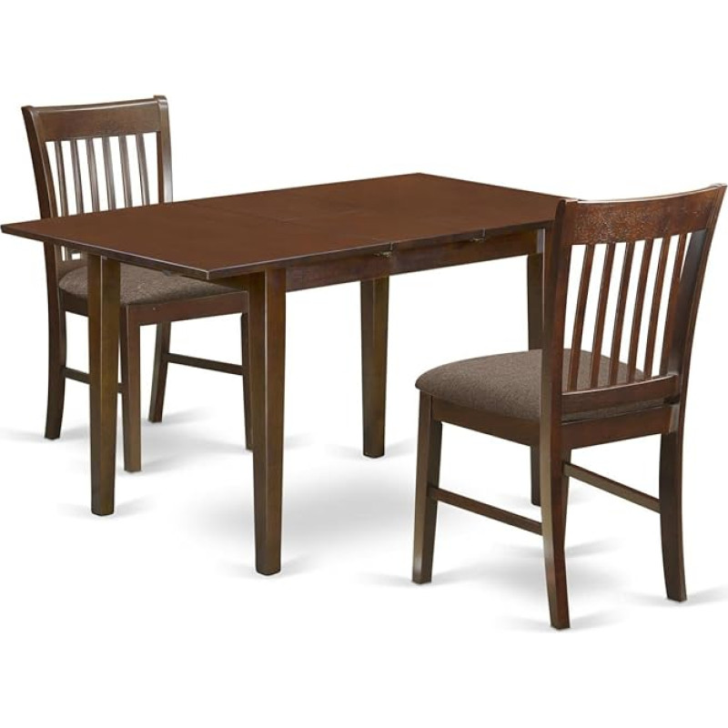 East West Furniture NOFK3-MAH-C 3-Piece Dining Table Set Includes Butterfly Leaf Rectangle Dining Table and 2 Upholstered Linen Fabric Chairs, 32 x 54 Inch, Mahogany