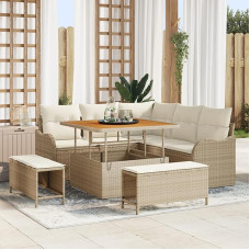 Rantry 8-teiliges Garten Sofa Set mit Kissen Beige Poly Rattan Akazie Gartenlounge Model3362256
