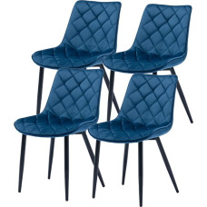 Mingone Set of 4 Dining Room Chairs, Kitchen Chairs, Velvet Retro Living Room Chairs, Dining Room Upholstered Chairs with Metal Legs, Blue
