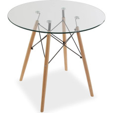 Versa Priya Dining Table for Kitchen, Patio, Garden or Dining Room, Measures 73 x 80 x 80 cm (H x L x W), Glass and Wood, Colour: Brown and Transparent