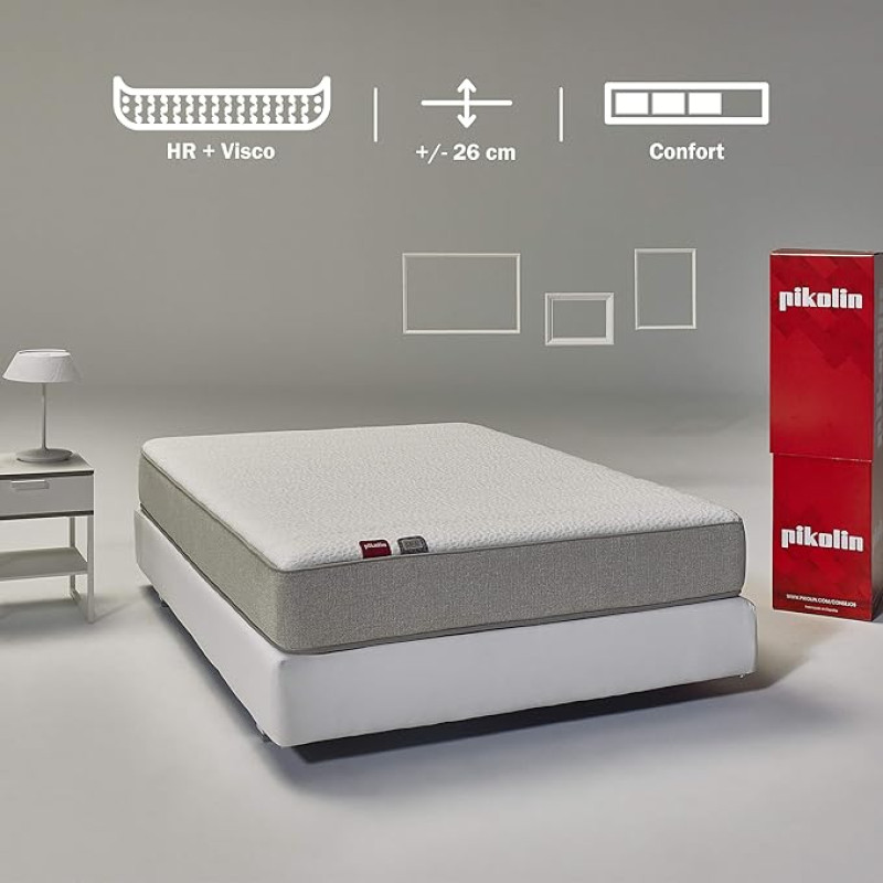 PIKOLIN Cala Memory Foam Mattress and HR Foam, Medium to High Strength, Visco Comfort