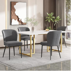 KUAKE Dining Set, 140 x 80 x 75 cm, Dining Table with 4 Velvet Dining Room Chairs, Upholstered Chair, Design Chair with Backrest, L-Shaped Golden Table Legs (Dark Grey B)