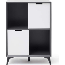 Robas Lund Highboard White Grey Living Room Cabinet with 180° Rotating Door, Cabinet W x H x D 80 x 115 x 40 cm