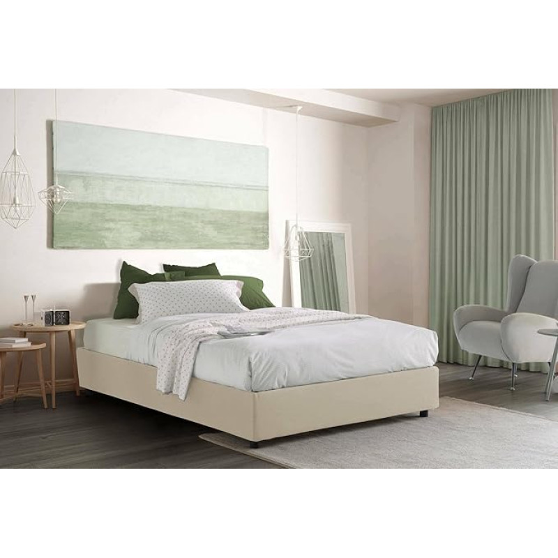 Talamo Italia - Dana Beige Double Fabric Storage Bed - 100% Made in Italy - Front Opening - Includes Mattress 160 x 190 cm
