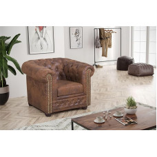 Kuechen-preisbombe Chesterfield 1 Seater Armchair in Microfibre Vintage Brown Couch Upholstered Sofa