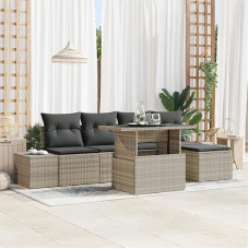 Rantry 6-teiliges Garten-Sofa-Set mit Kissen in Hellgrau aus Poly-Rattan Gartenlounge Model3349168