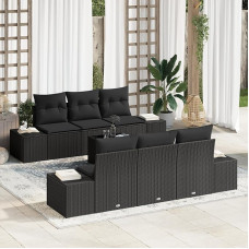 Rantry 7-teiliges Garten-Sofa-Set mit Kissen in Schwarz aus Poly-Rattan Gartenlounge Model3346953