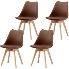 Garvis Dining Room Chairs Set of 4 with Solid Wood Legs Seat Cushion Made of Faux Leather Padded Chair Kitchen Chair Wood for Bedroom Living Room (Brown)