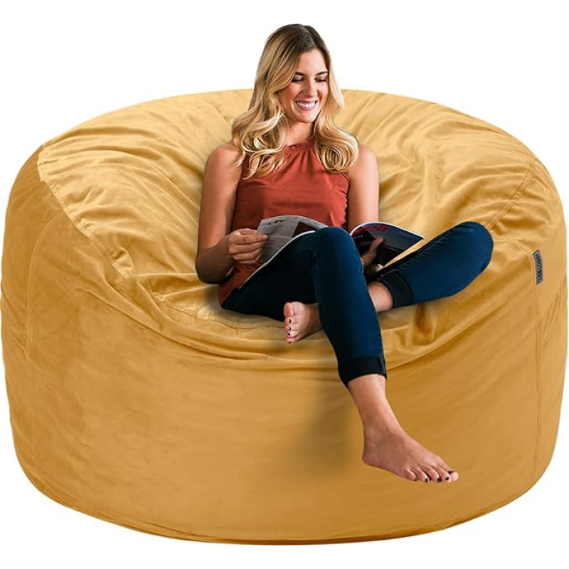 HABUTWAY Bean Bag Chair 3ft Luxury Velvet Ultra Soft Fur with High Bounce Memory Foam Bean Bag for Adults, Plush Sofa with Fluffy Removable Sponge, 3ft Lemon Yellow