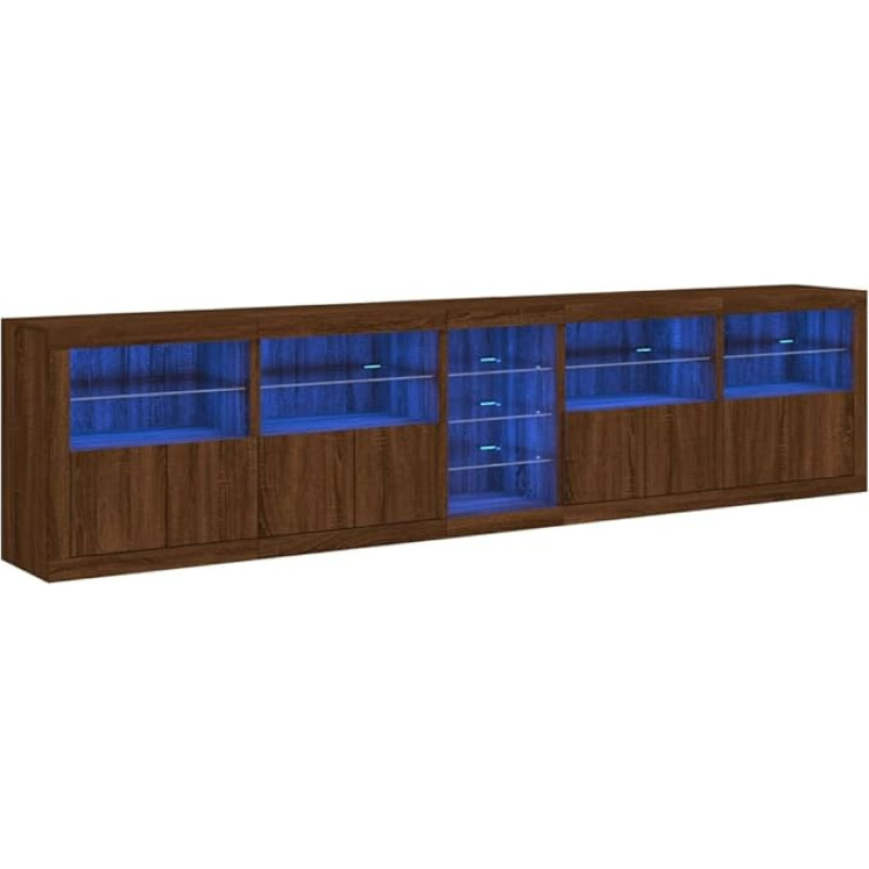vidaXL Sideboard, Chest of Drawers with Lots of Storage Space, Highboard Cabinet with LED Lights, Sideboard, Side Cabinet, Standing Cabinet, Modern, Brown Oak Look