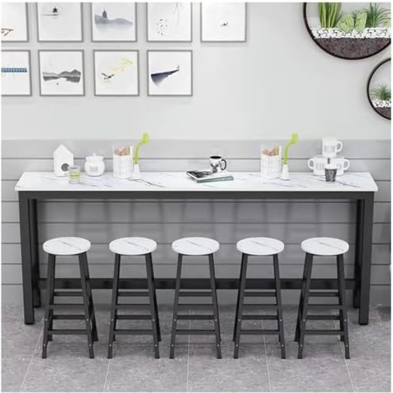 Konsolentische für den Flur, schmal, hinter dem Sofatisch, moderner Stehtisch aus Holz mit weißer Steinmusterplatte, Esstisch in Thekenhöhe für die Hausbar, rechteckiger Konsolen-Sofatisch f