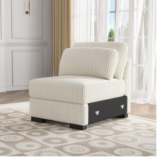 DAHUEN Corner Sofa with Sleep Function, Modular Sofa, Living Room Couch Made of Corduroy Fabric with Storage Space, L Shape Couch, Sofa Bed, Sofa Bed, Couch Set (Beige, Single Seat)