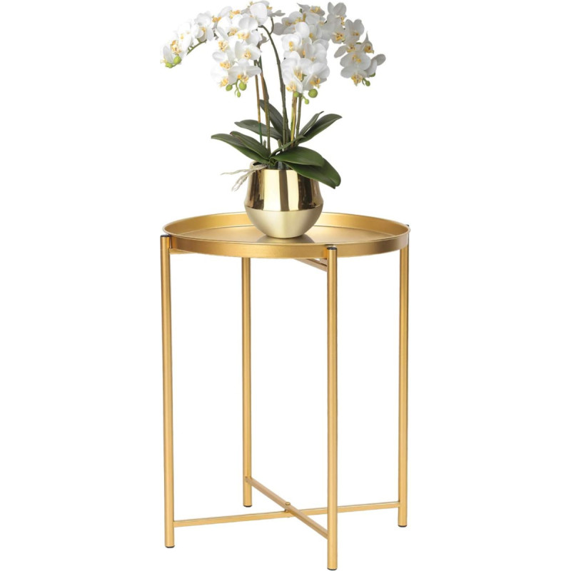 Decent Home Beistelltisch, zusammenklappbarer Metall-Beistelltisch mit abnehmbarem Tablett, runder Sofatisch, Akzent-Couchtisch, Nachttisch, Snacktisch, 42,9 x 42,9 x 52,1 cm (Gold)