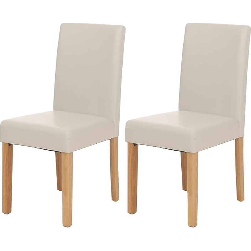 Mendler Littau Set of 2 Dining Chairs / Kitchen Chairs / Leather / White with Light Legs