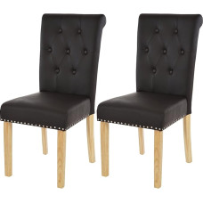 Mendler Chesterfield II Dining Room Chairs, Kitchen Chairs, Rivets, Faux Leather, Coffee, Light Legs, Set of 2