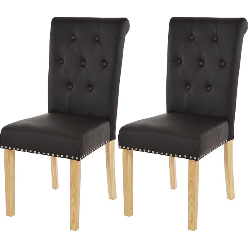 Mendler Chesterfield II Dining Room Chairs, Kitchen Chairs, Rivets, Faux Leather, Coffee, Light Legs, Set of 2