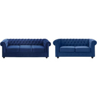 Vente-unique - Couch Set 3+2 - Velvet - Dark Blue - Chesterfield