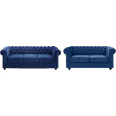 Vente-unique - Couch Set 3+2 - Velvet - Dark Blue - Chesterfield