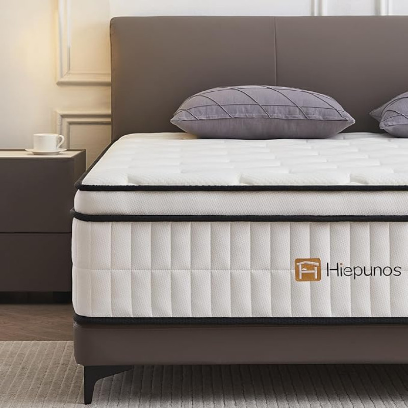 Hiepunos Mattress 140 x 200 cm, Thickness 26 cm, Hybrid Memory Foam Mattress with Independent Pocket Springs, 7 Comfort Zones, H3 H4 Medium Firm, Durable, Perfect Support