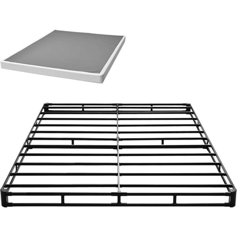 VEVOR Box Spring Bed, Queen Size Bed Frame with Washable Fabric Cloth, Heavy Duty Metal Frame for Queen Bed, 4 Inch Mattress Foundation, 3500 lbs Maximum Load Capacity, Easy Assembly, 200 x 150 x 10