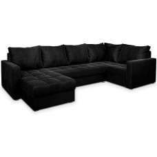 Masseno Kronos 07 LORIVO R-S Corner Sofa with Sleep Function U-Shape, Sofa with Bed Box, Living Room Sofa, Couch, Soffa, Sofa Bed, Couch Set, Black,