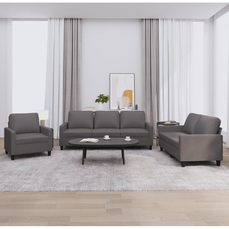 qohoio 3-TLG. Sofagarnitur mit Kissen Sofa Wohnzimmer Sitzgruppe Wohnzimmer Sofa Set Sofas FüR Wohnzimmer Grau Kunstlederer - 3201400