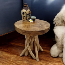 Kinaree Phya Teak Wood Side Table - Root Wood Flower Stool - 45 cm Solid Wood Table