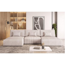 MODULO U Sofa with Sleep Function and Bed Box - Modular Living Landscape U-Shape - Comfortable Sofa Bed - Big Sofa with Pillow - Modern Couch 315 x 152 x 80 cm - Cream - Poso 100 - Moderno