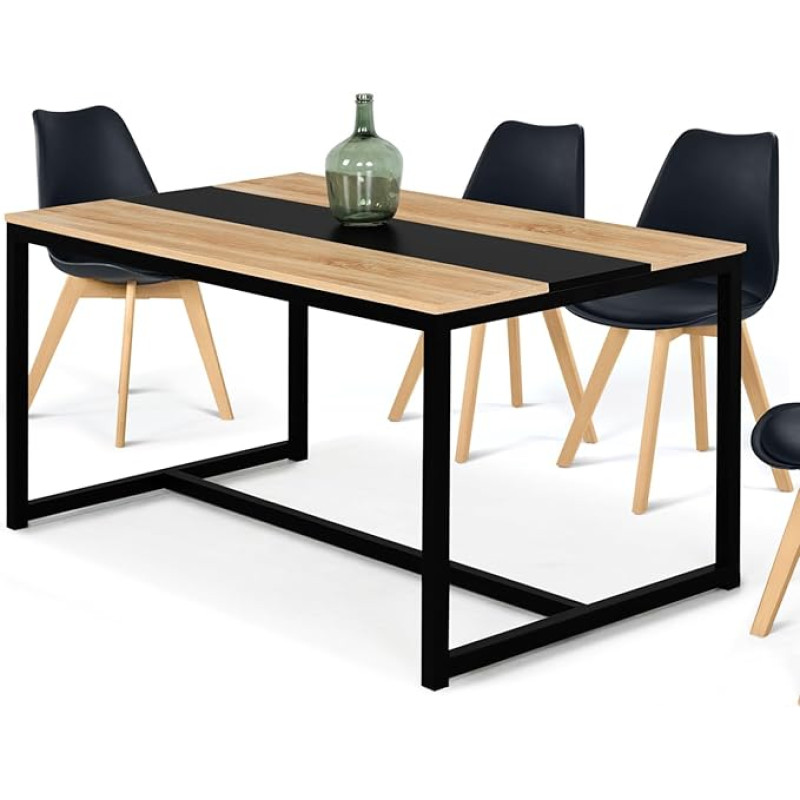IDMarket - Rectangular Dover 6 Seater Dining Table - Black - Industrial Design - 120cm