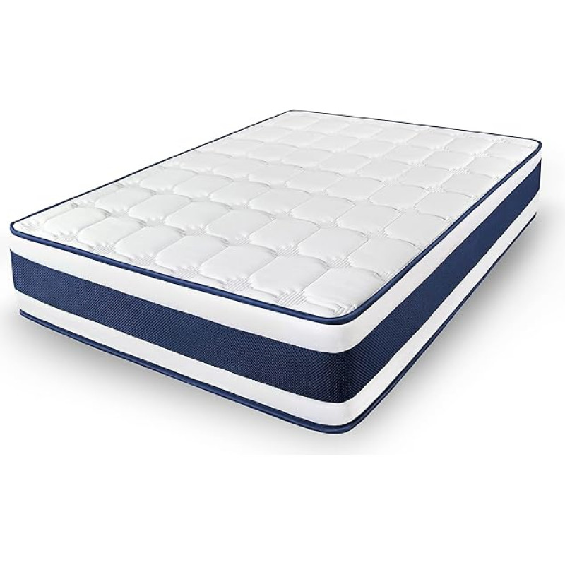 Cama express Tresor Memory Foam Mattress Balanced Adaptability Reversible Winter Summer White and Blue 105 x 200 cm