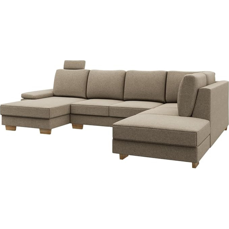 Mirjan24 Chivas III Corner Sofa with Adjustable Armrests, U-Shape Corner Couch with Bed Box and Sleep Function, Couch, Living Landscape Couch Set (Barrel 19, Side: Left - LC-2R-OT)