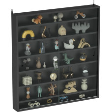 HOMCOM 7-Etagen Wandvitrine, Vitrine mit 6 verstellbaren Einlegeböden, Glastüren für Home Office Ornamente 83x80cm, Schwarz