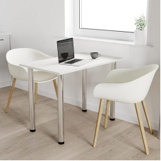 Dining Room Table with Chrome Legs, Dining Table, Kitchen Table, Office Table, White Craft, 60 x 40 cm