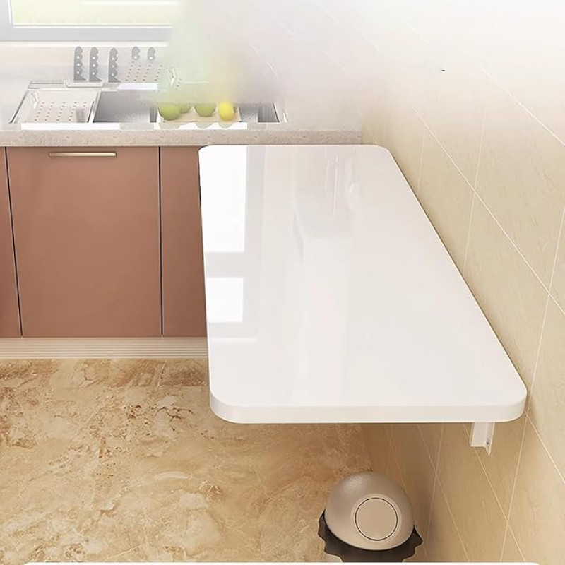 Wandklapptisch – Multifunktionaler Wäsche- und Küchentisch mit Klappblatt für kleine Räume, das Homeoffice und das Esszimmer – Platzsparendes Design, weißes Finish, 60 cm Größe