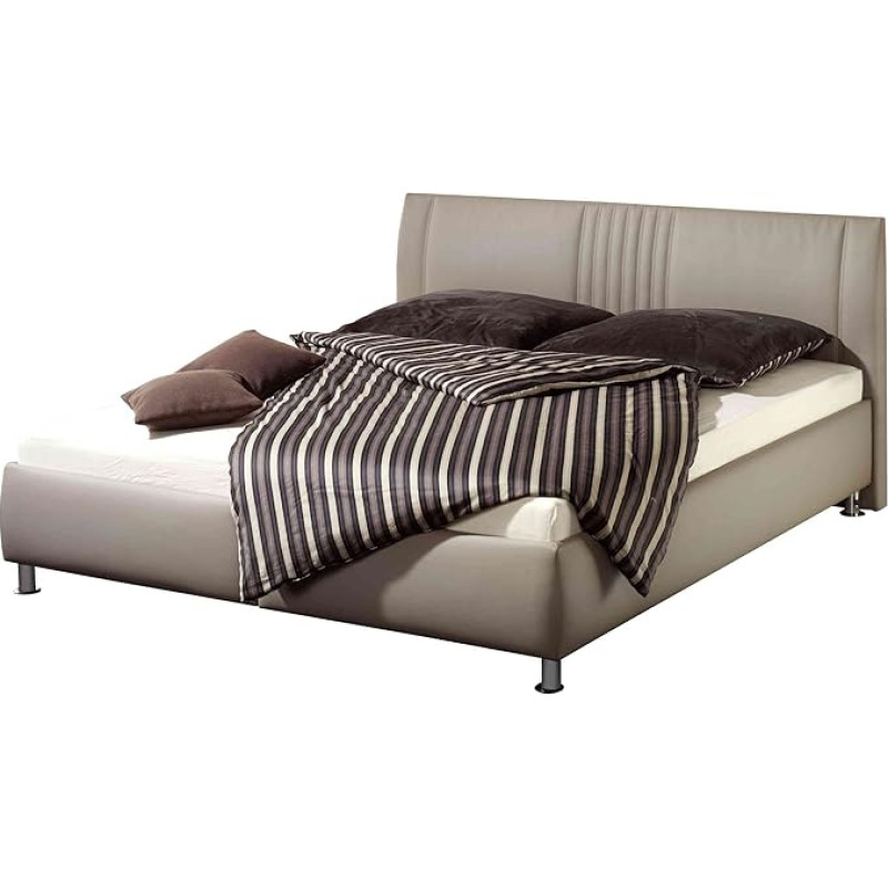 Maintal Ilea Upholstered Bed, 100 x 200 cm, Faux Leather, 7-Zone Cold Foam Mattress, H2, Taupe