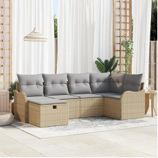 Rantry 6-teiliges Garten Sofa Set mit Kissen Beige Poly Rattan, 2-Sitzer Garten Sofa mit Kissen Beige Poly Rattan Gartenlounge Model3358979