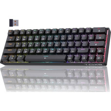 TMKB T63 Gaming Keyboard, Mechanical Wireless with Red Switch, Bluetooth, 2.4G, with Cable, RGB Backlight, Black