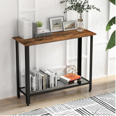 RokiaTek Console Sofa Table with Shelf, 39.4 Inch Long Narrow Entrance Table, Industrial Sofa Table with Metal Frame for Entryway, Living Room, Kitchen, Rustic Brown and Black