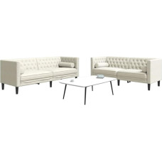 LAPOOH Chesterfield 3209298 2-Piece Sofa Set with Bolsters, Cream Velvet, Lounge Sofa, Sofas & Couches, Relaxing Sofa, Couch for Living Room